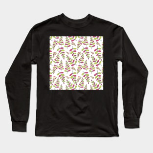 Pink and green leaves pattern on white Long Sleeve T-Shirt